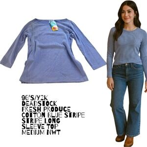 90s Y2K‎ Fresh Produce BLUE Stripe Long Sleeve Top NWT MEDIUM Cotton DEADSTOCK